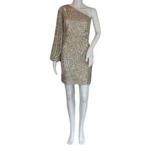 1. STATE Women's Elegance Elevate One Shoulder Sequins Champagne Dress Sz XXS